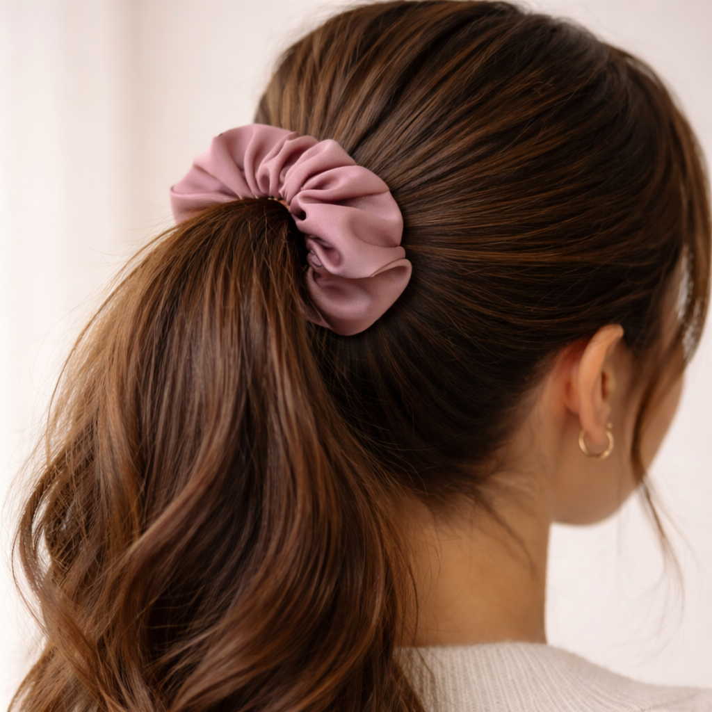 Scrunchie saténová gumička SINOA starorůžová3